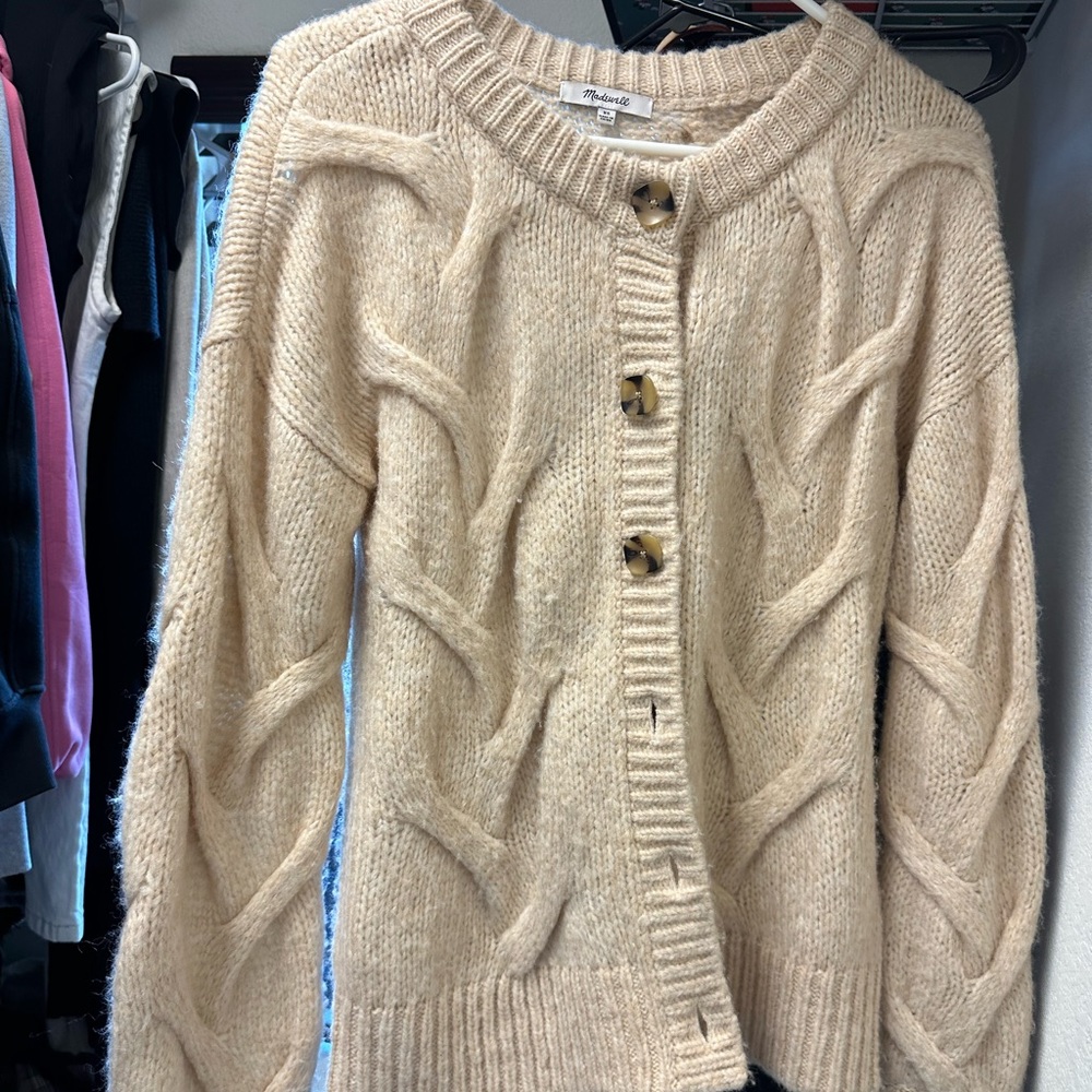Madewell Cream Cable Knit Cardigan